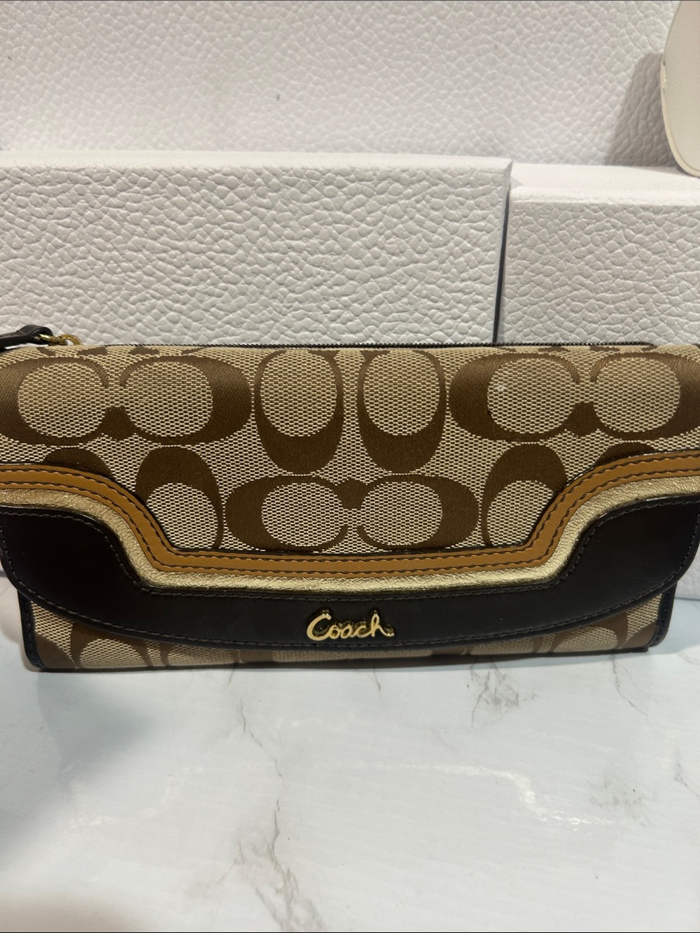 Coach Signature Canvas Trifold Wallet in Brown and Tan - Picture 8 of 8